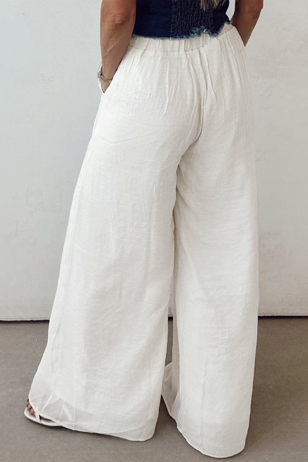 Stacey B's White Solid Drop Waist Pleated Wide Leg Casual Pants