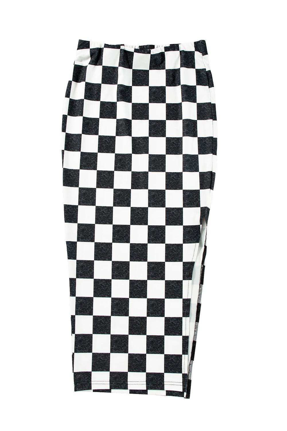 Stacey B's Rose Checkered Print Side Slit Slim Fit Midi Skirt