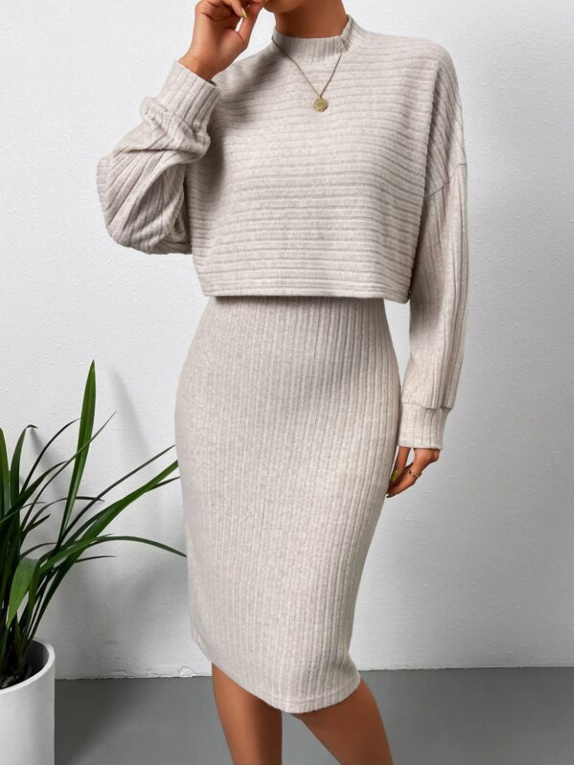 Stacey B's Mock Neck Long Sleeve Top and Wide Strap Dress Set