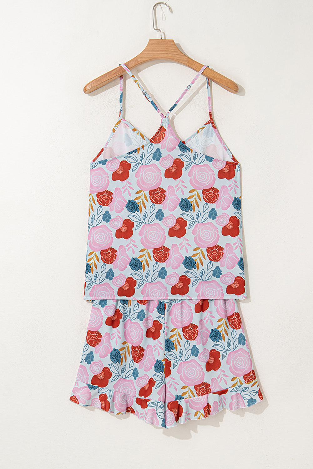 Stacey B's Multicolour Floral V Neck Cami Top and Ruffled Shorts Lounge Set