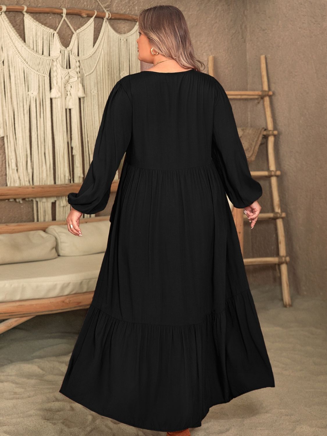 Stacey B's Ruffled V-Neck Long Sleeve Dress