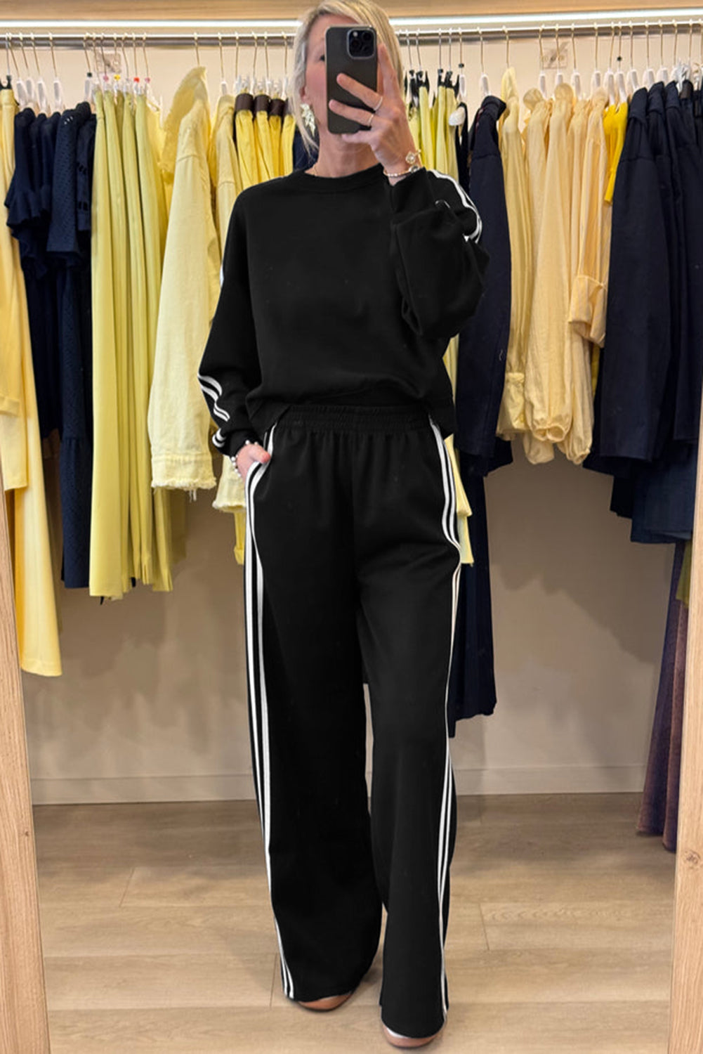 Stacey B's Fiery Red Varsity Striped Detail Cropped Pullover Wide Leg Pants 2pcs Outfit