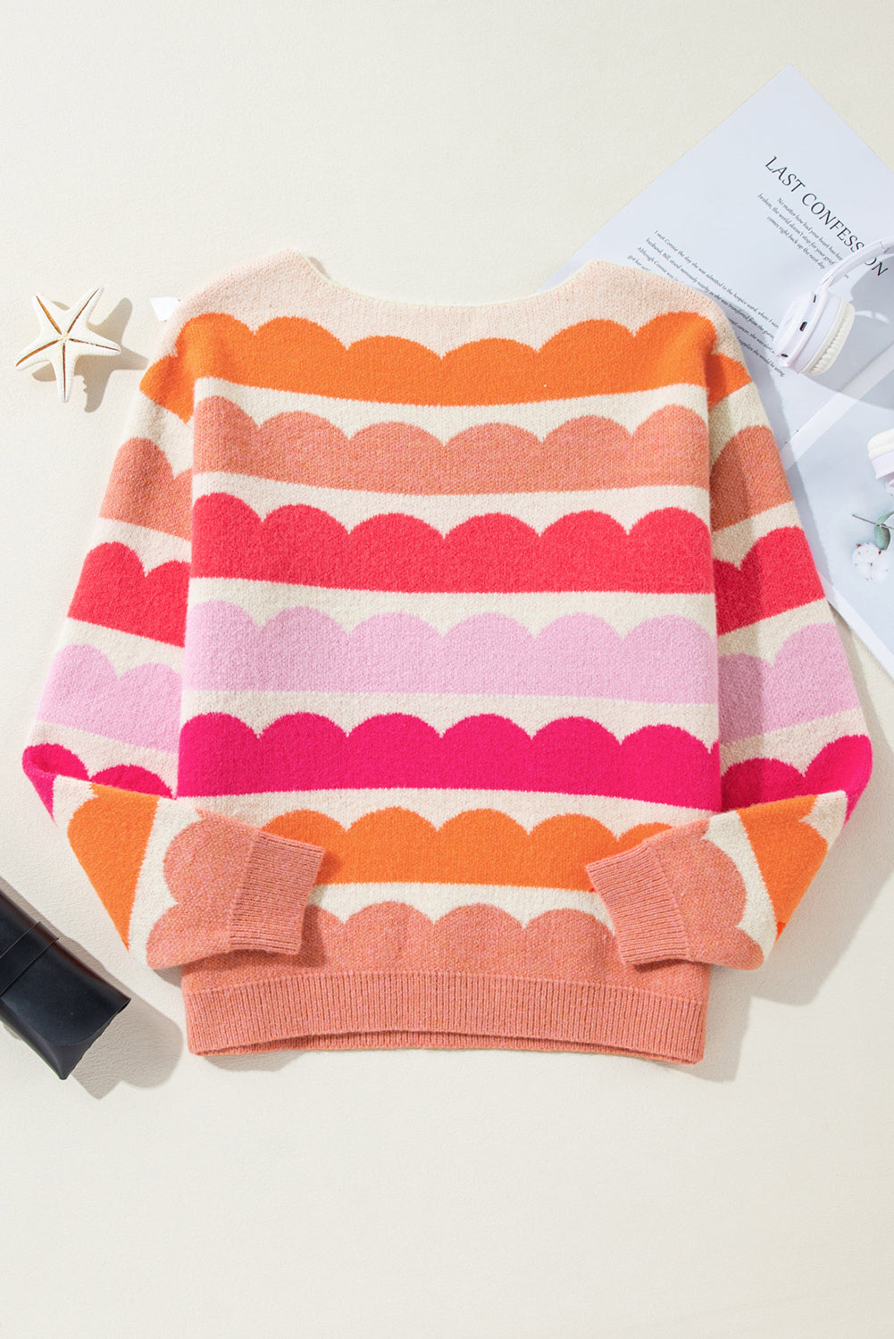 Stacey B's Gray Wave Striped Balloon Sleeve Drop Shoulder Sweater