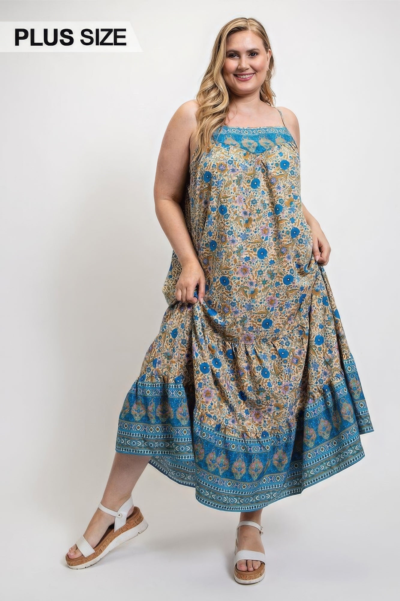 Stacey B's Floral And Aztec Print Drop Down Maxi Dress With Spaghetti Strap