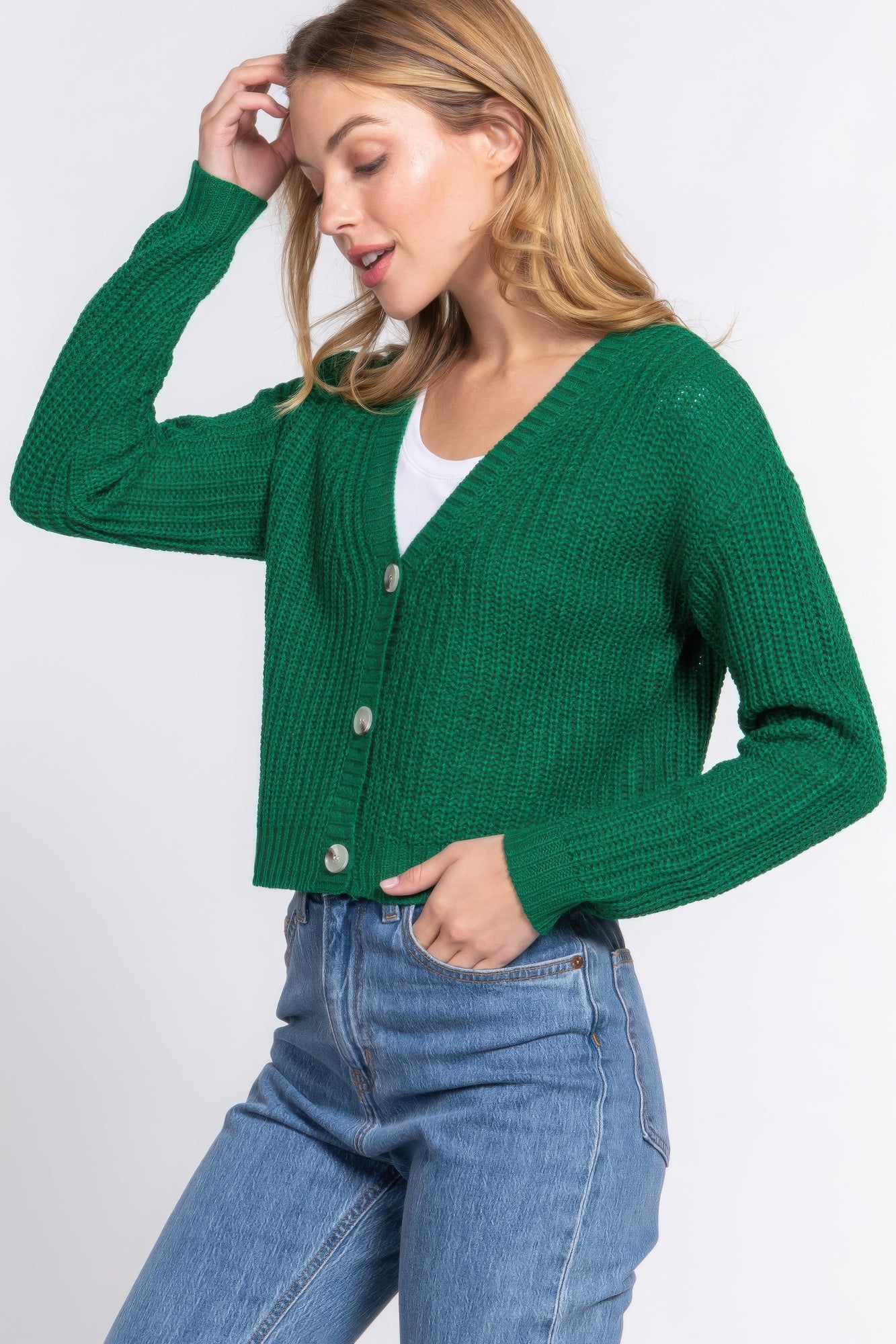 Stacey B's Long slv v-neck sweater cardigan
