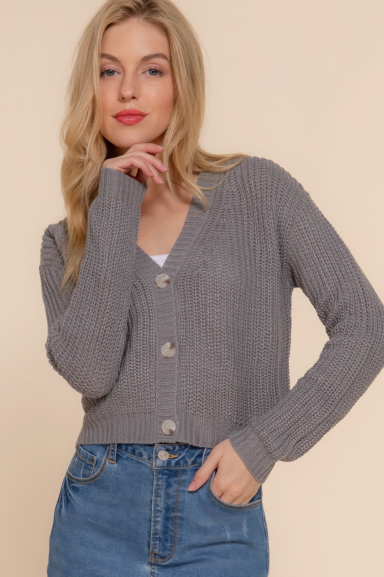 Stacey B's Long slv v-neck sweater cardigan