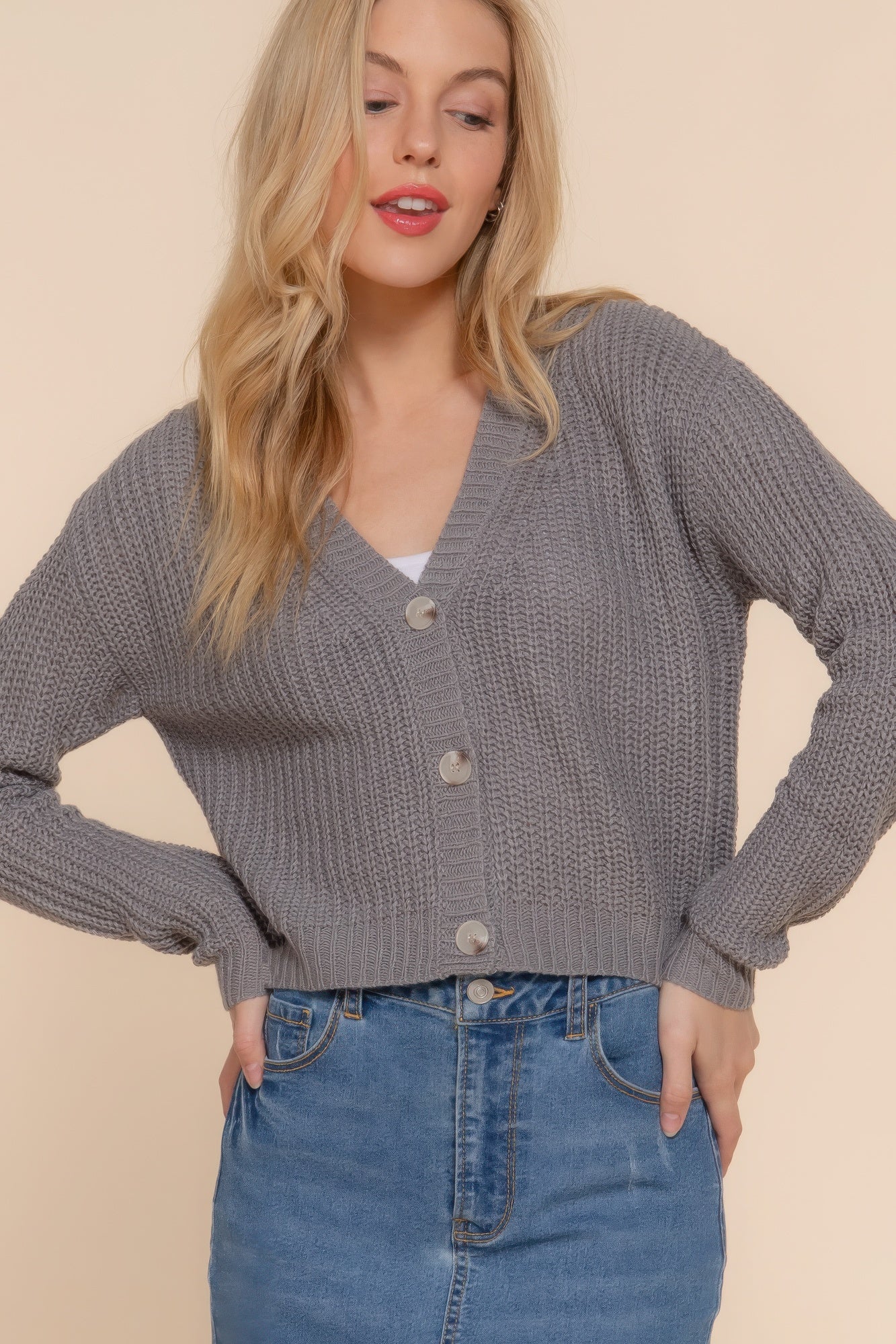 Stacey B's Long slv v-neck sweater cardigan