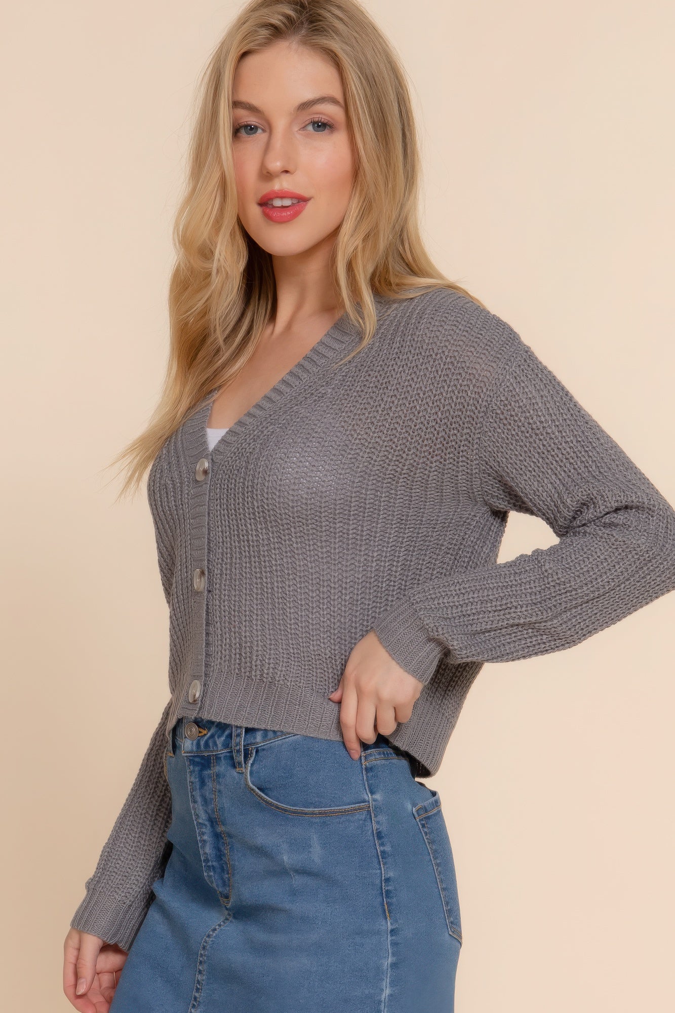 Stacey B's Long slv v-neck sweater cardigan