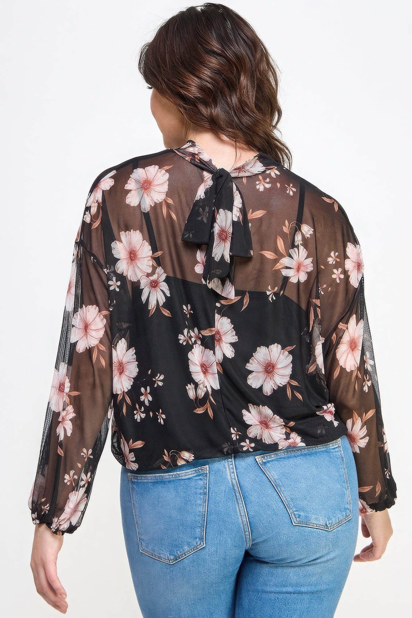 Stacey B's Mesh Floral Ls Top W/cami