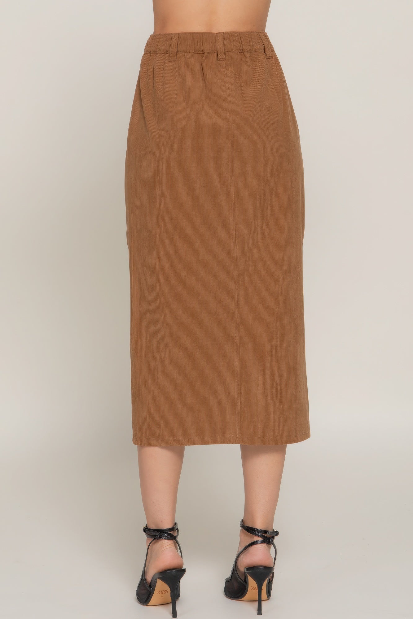 Stacey B's Front Open Slit Corduroy Midi Skirt