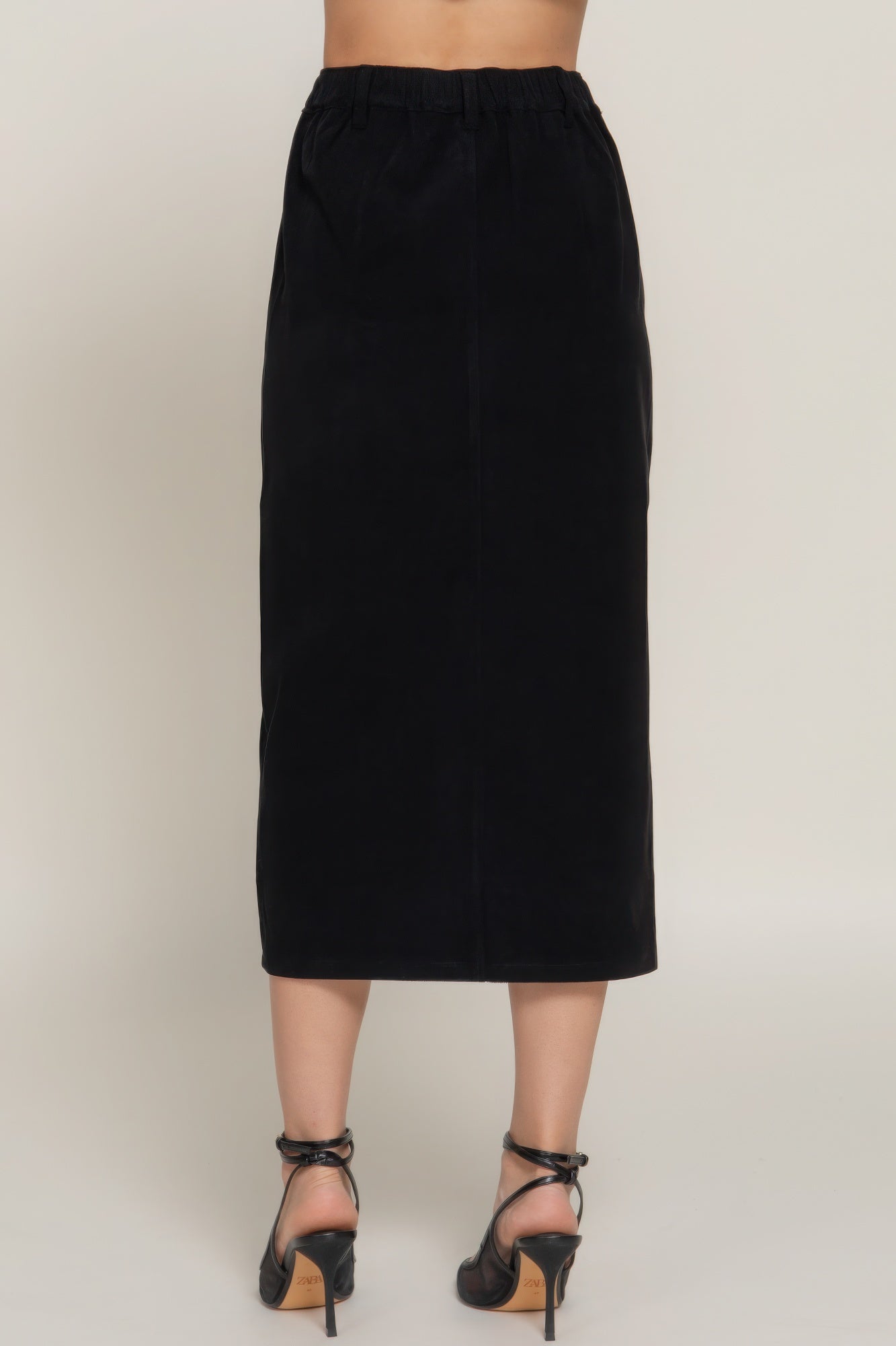 Stacey B's Front Open Slit Corduroy Midi Skirt