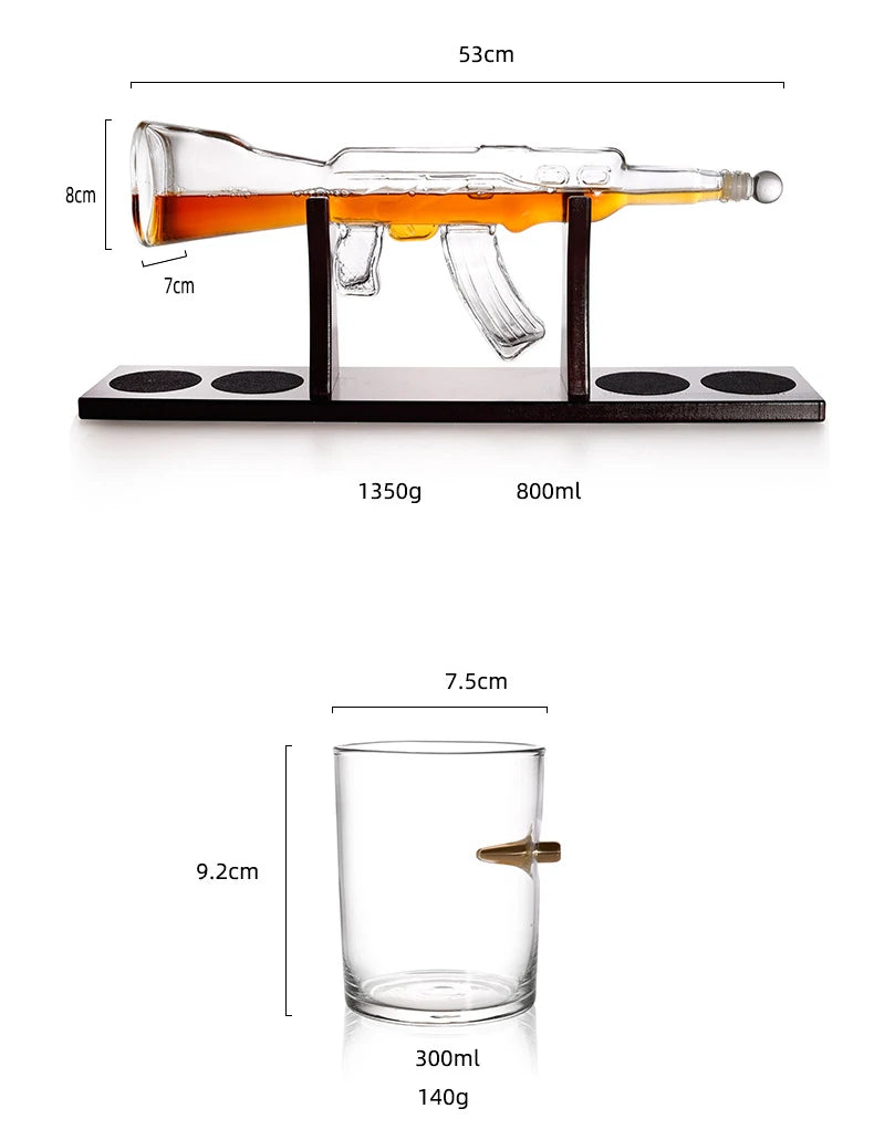 Stacey B's Father's Day Gift Decanter Pistol Shape Wine Bottle Drinks Set Four Shots Glasses And One Shot With Whiskey Gun Decanter Drinks Set