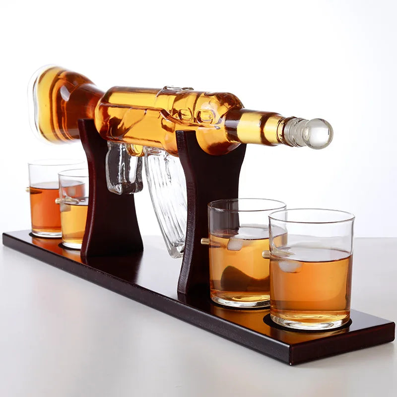 Stacey B's Father's Day Gift Decanter Pistol Shape Wine Bottle Drinks Set Four Shots Glasses And One Shot With Whiskey Gun Decanter Drinks Set