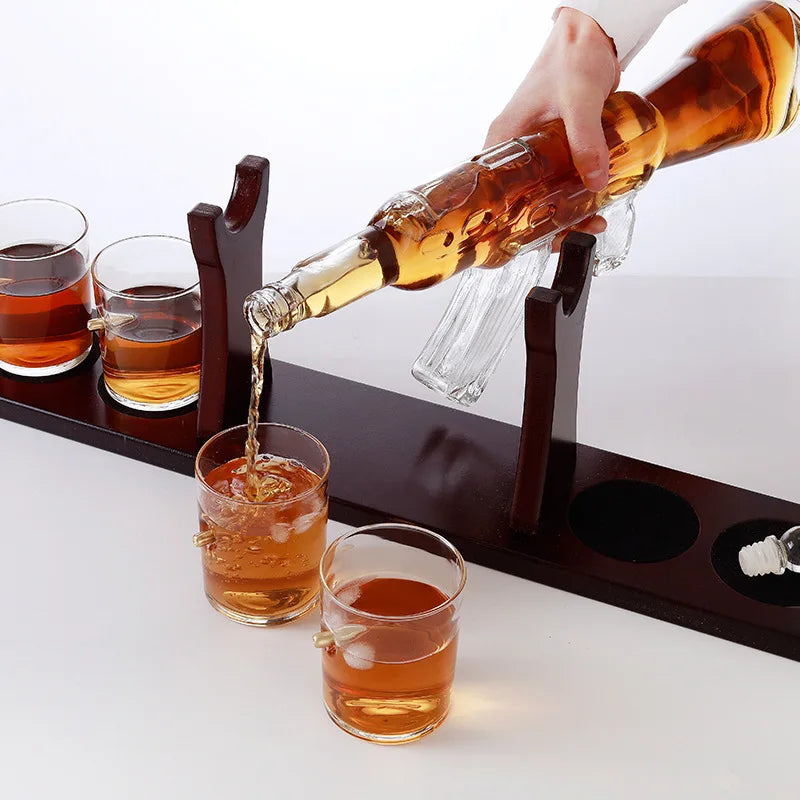 Stacey B's Father's Day Gift Decanter Pistol Shape Wine Bottle Drinks Set Four Shots Glasses And One Shot With Whiskey Gun Decanter Drinks Set