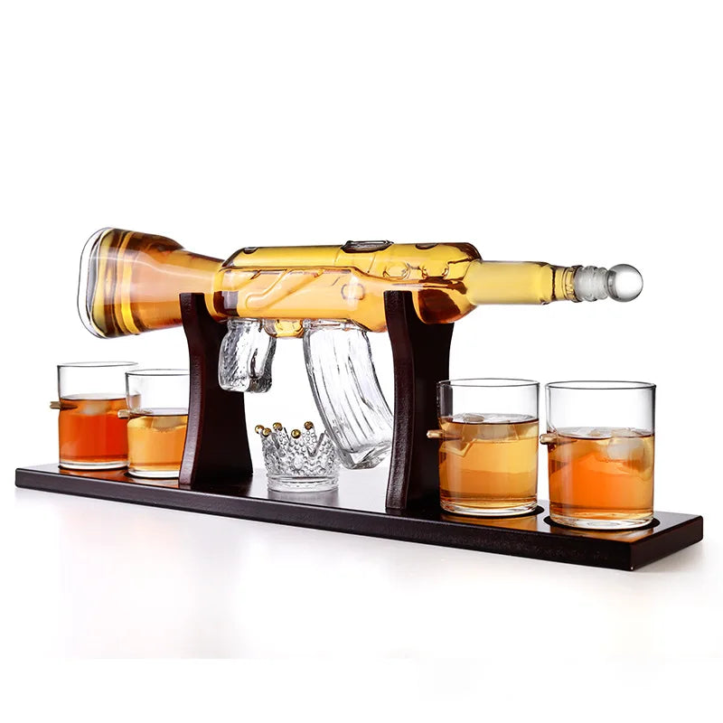 Stacey B's Father's Day Gift Decanter Pistol Shape Wine Bottle Drinks Set Four Shots Glasses And One Shot With Whiskey Gun Decanter Drinks Set