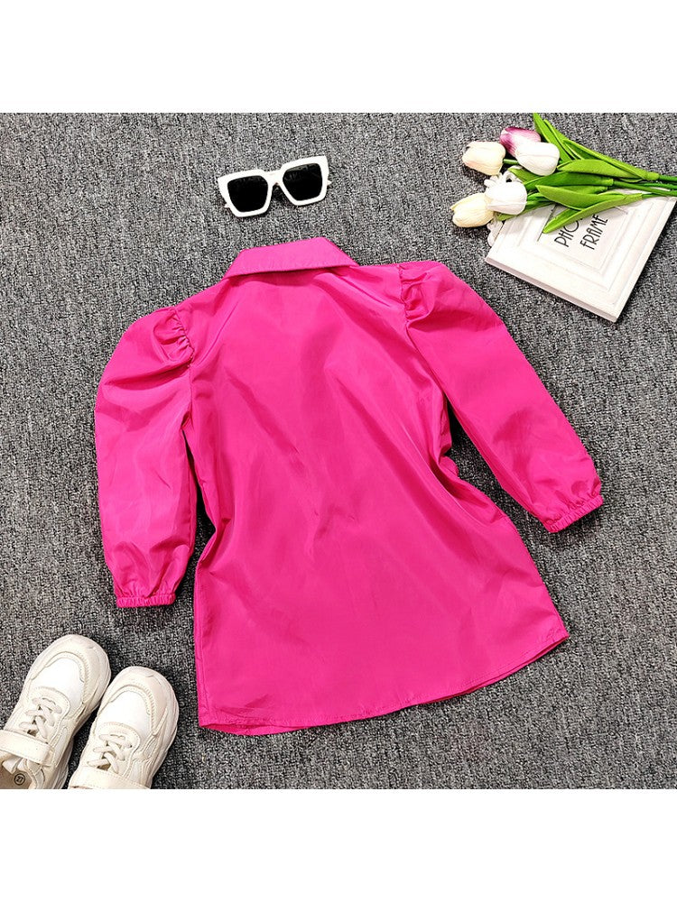 Stacey B's Solid Color Lantern Sleeve Loose Girl Dresses