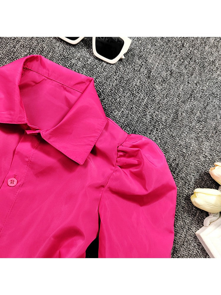 Stacey B's Solid Color Lantern Sleeve Loose Girl Dresses