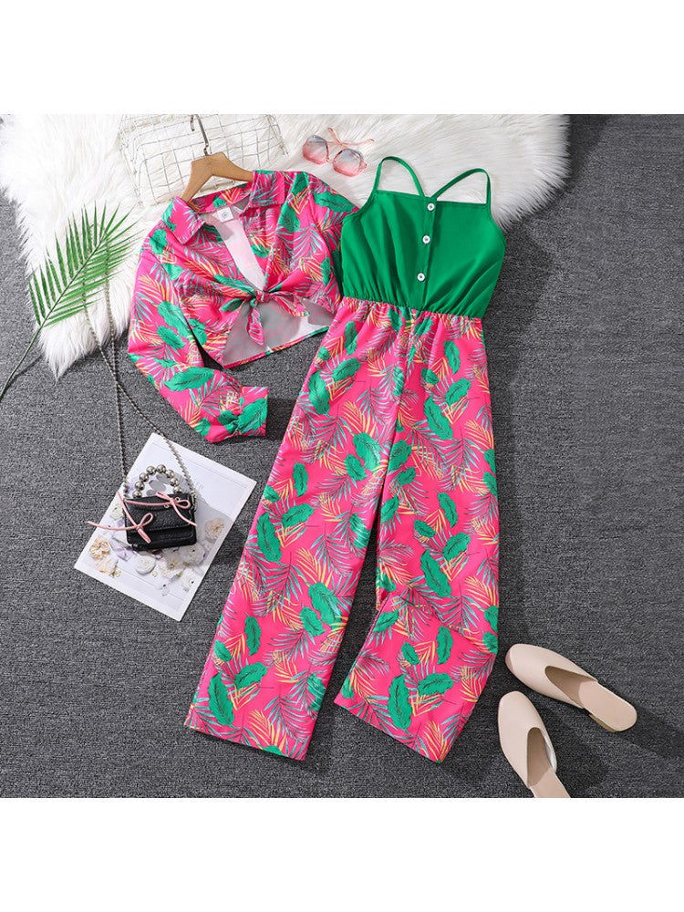 Stacey B's Contrast Color High-waisted Straight Leg Baggy Girl Clothing Sets