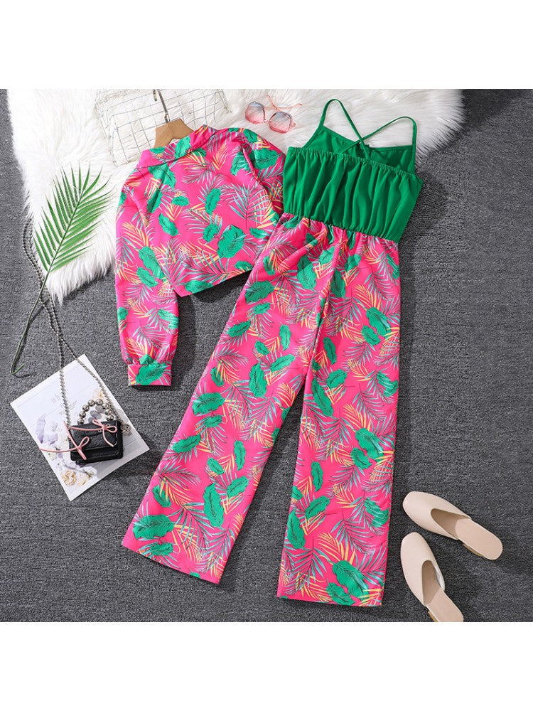 Stacey B's Contrast Color High-waisted Straight Leg Baggy Girl Clothing Sets