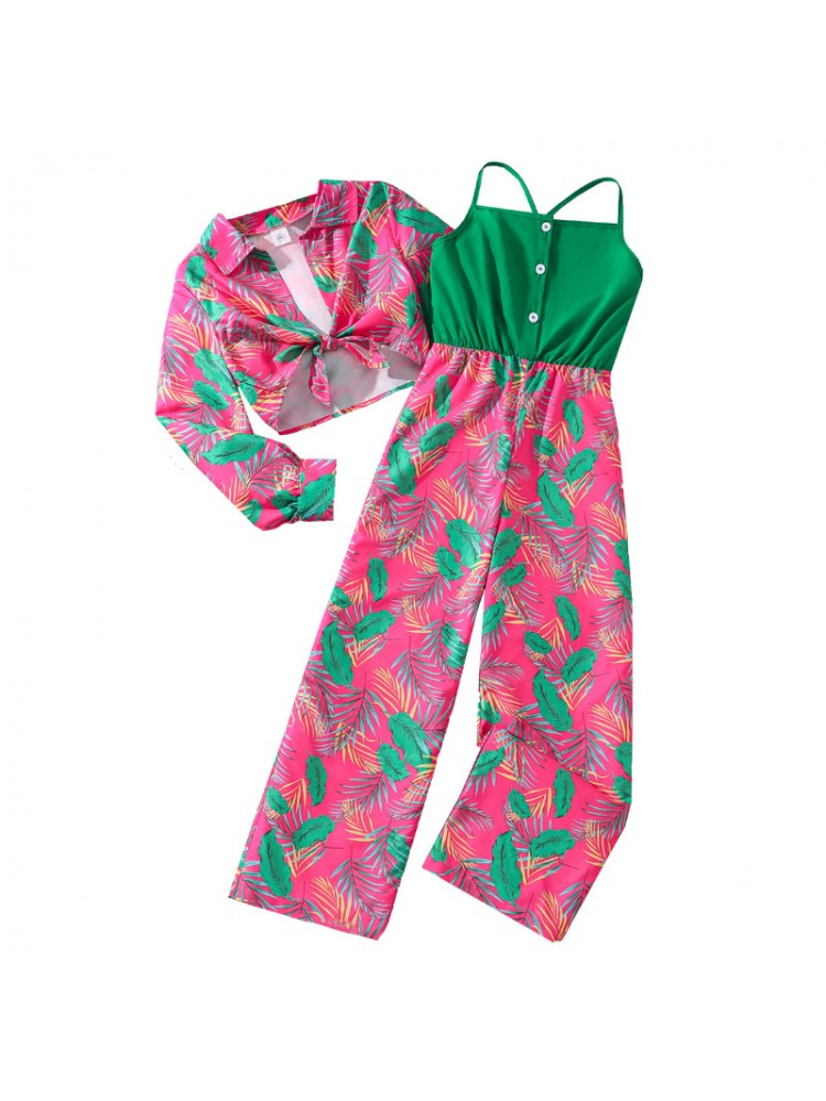 Stacey B's Contrast Color High-waisted Straight Leg Baggy Girl Clothing Sets