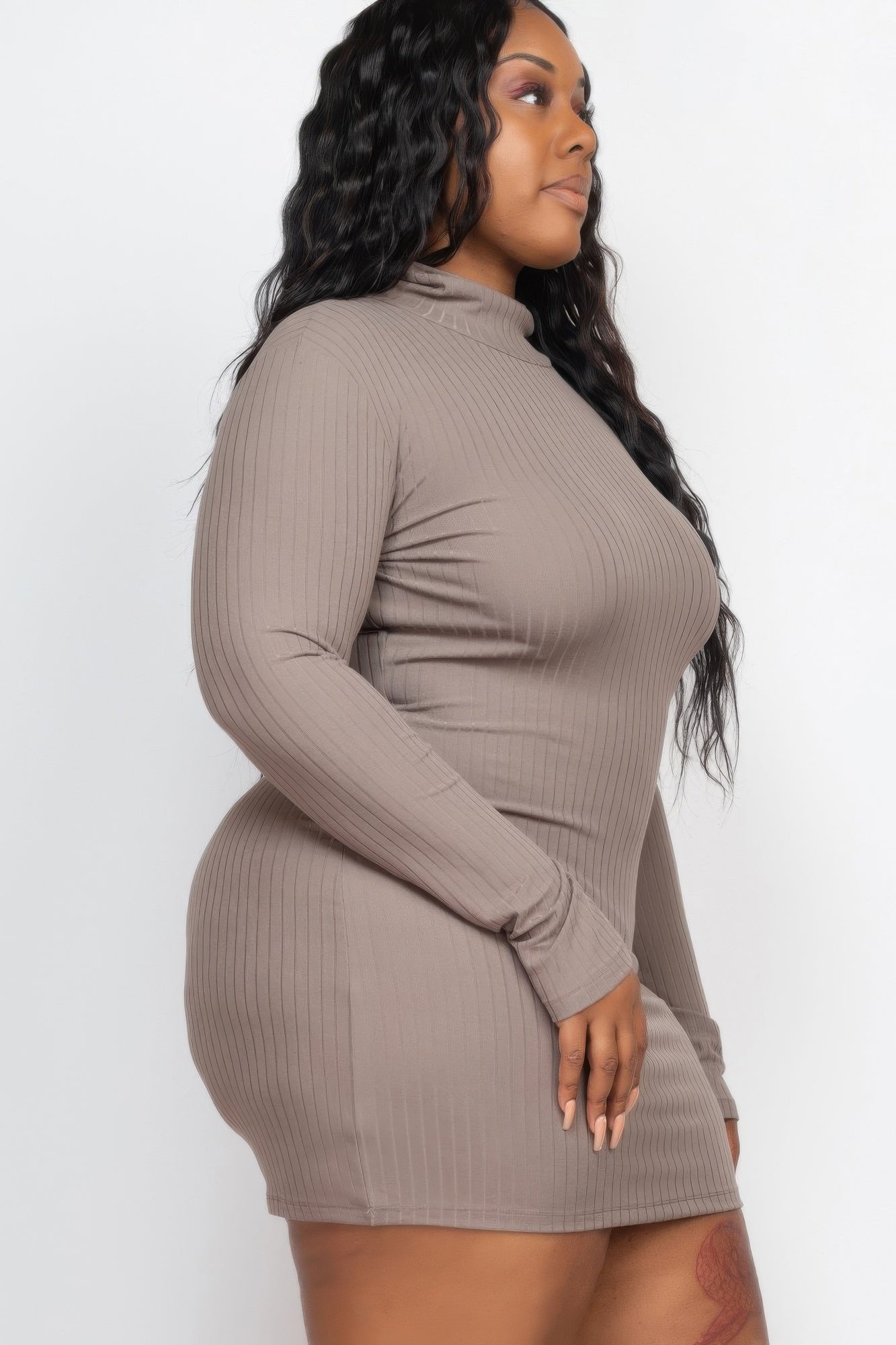 Stacey B's Plus Size Ribbed Long Sleeve Mock Neck Mini Bodycon Dress