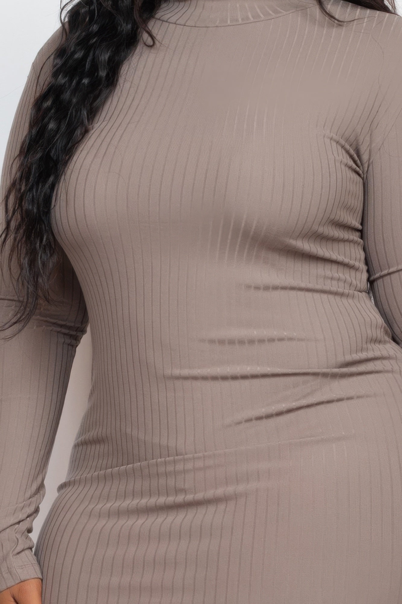 Stacey B's Plus Size Ribbed Long Sleeve Mock Neck Mini Bodycon Dress