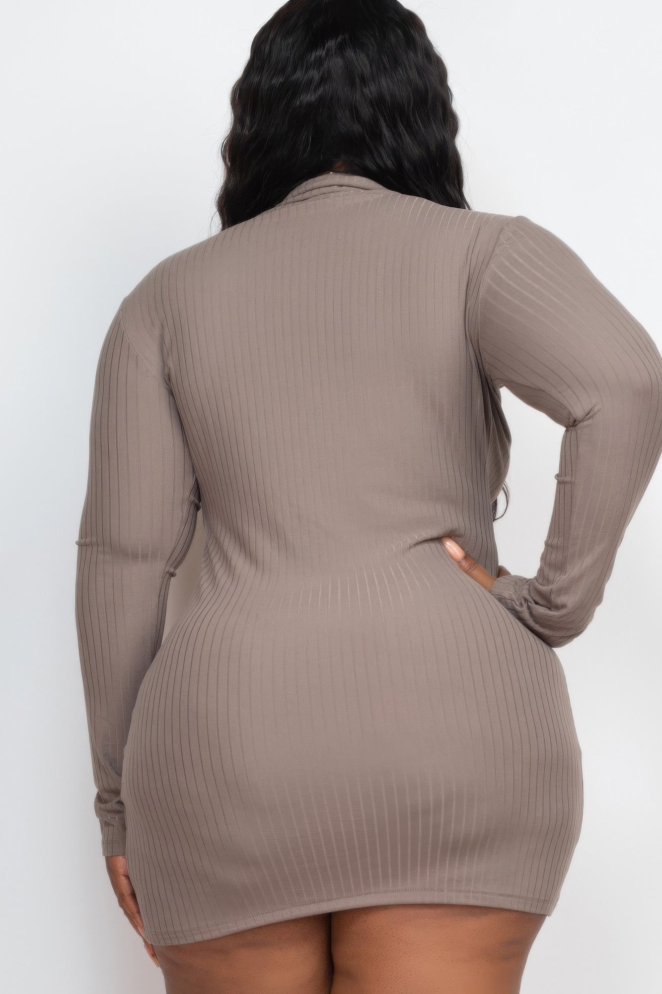 Stacey B's Plus Size Ribbed Long Sleeve Mock Neck Mini Bodycon Dress