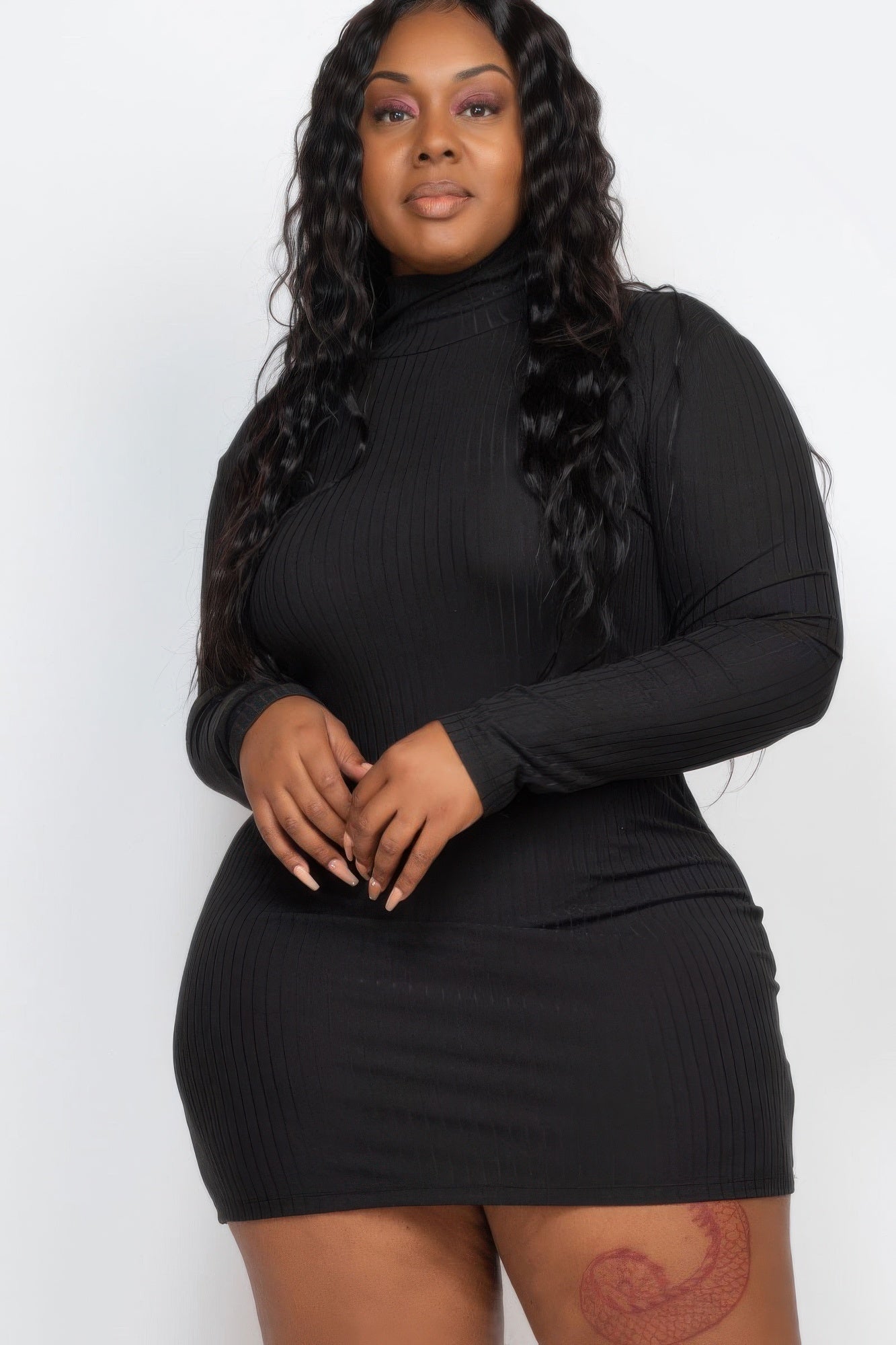 Stacey B's Plus Size Ribbed Long Sleeve Mock Neck Mini Bodycon Dress