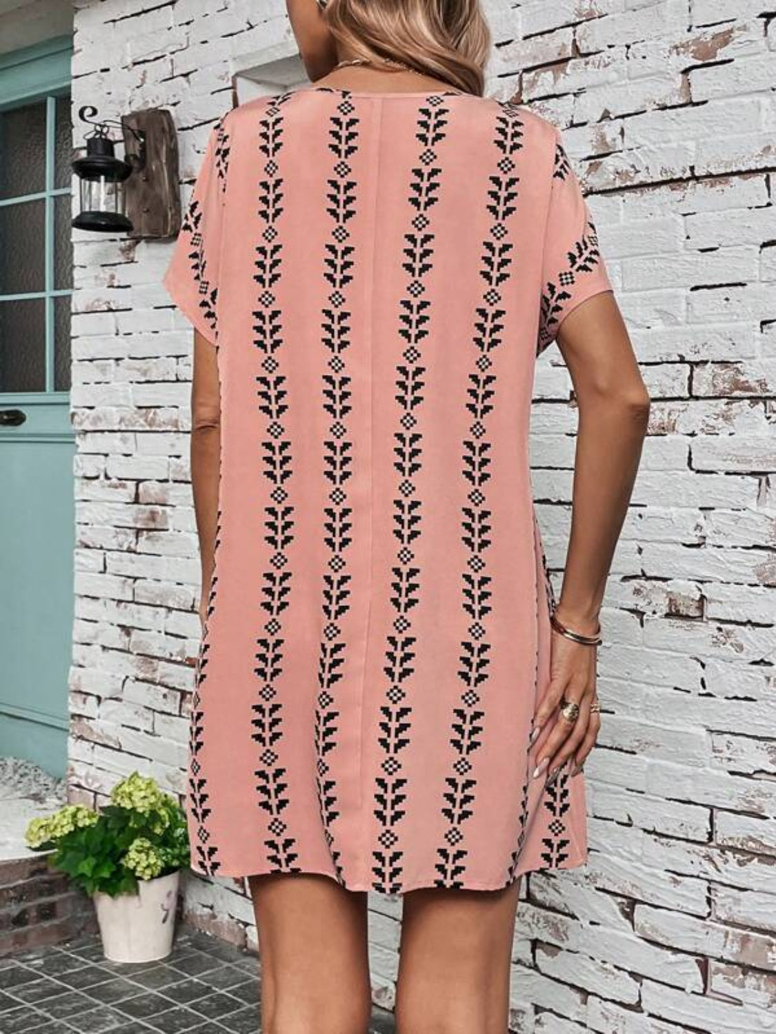 Stacey B's Printed Round Neck Short Sleeve Dress