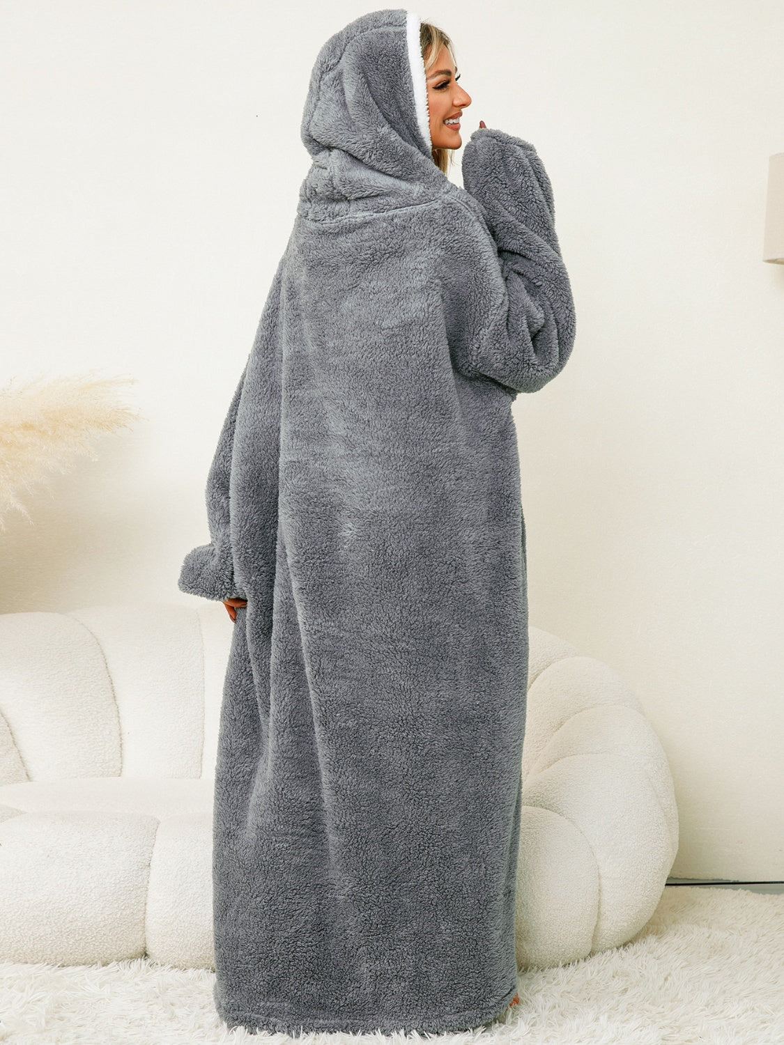 Stacey B's Pocketed Contrast Long Sleeve Hooded Lounge Dress
