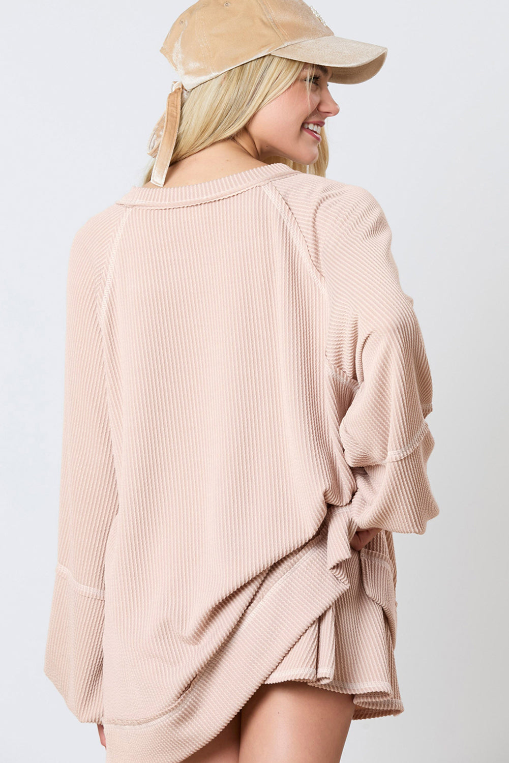 Stacey B's Jet Stream Corded Lantern Sleeve Pullover and Ruffle Mini Skirt Set