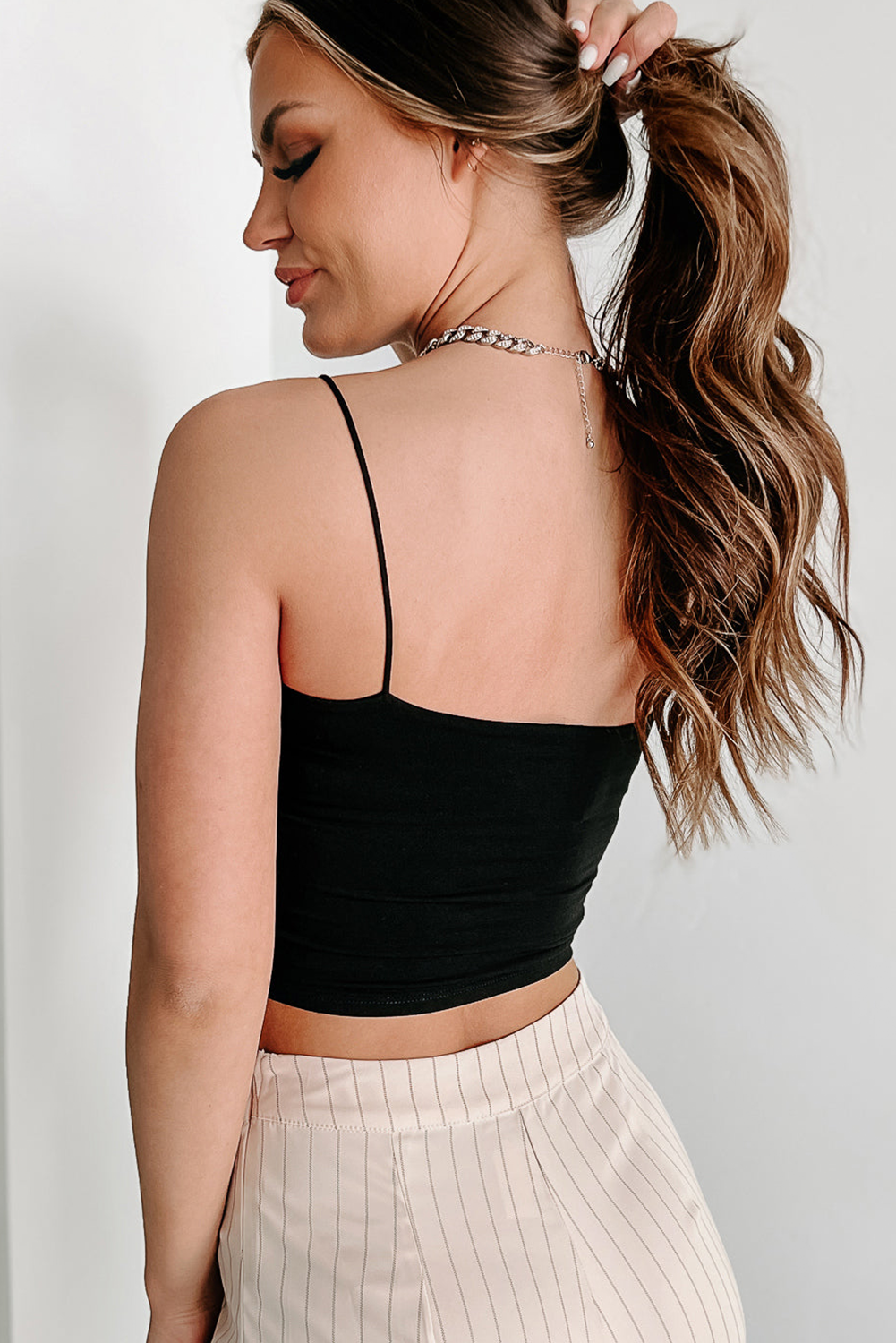 Stacey B's Black Spaghetti Strap Skinny Fit Cropped Tank Top