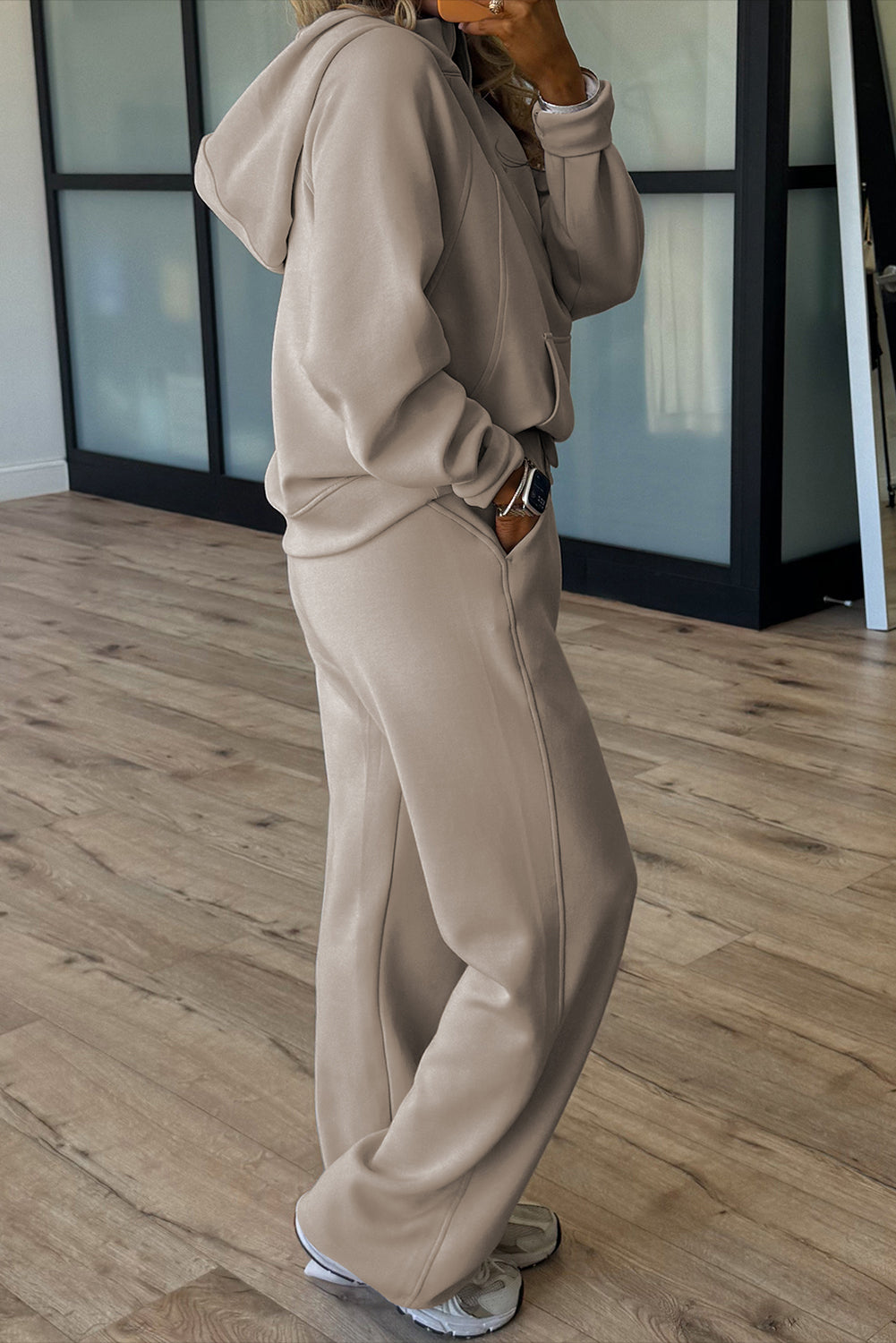 Stacey B's Jet Stream Half Zip Thumbhole Sleeve Hoodie Active Pants 2pcs Outfit