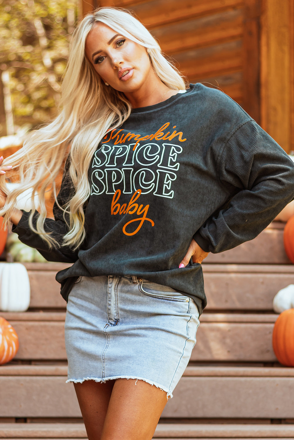 Stacey B's Dark Grey Halloween Pumpkin Spice Baby Graphic Textured Sweatshirt