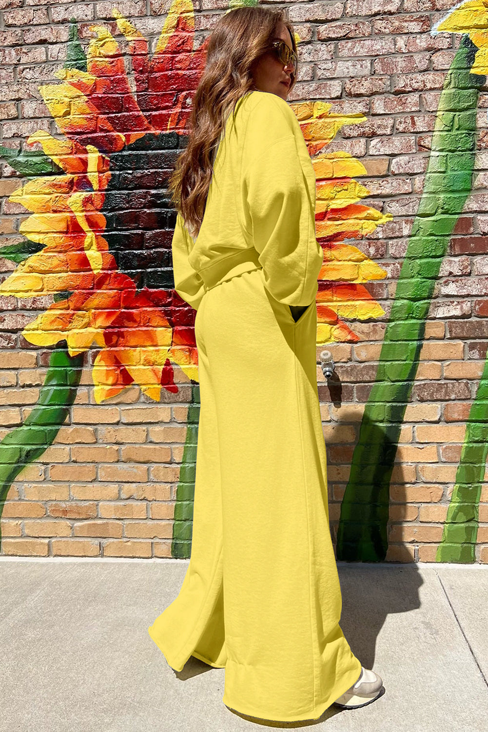 Stacey B's Bright Green Drop Shoulder Crop Pullover Drawstring Wide Leg Pants Set