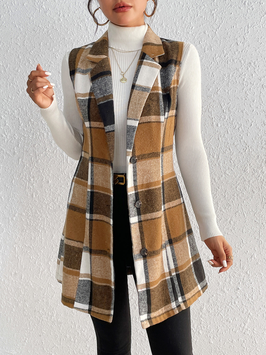 Stacey B's Honey Plaid Lapel Collar Vest