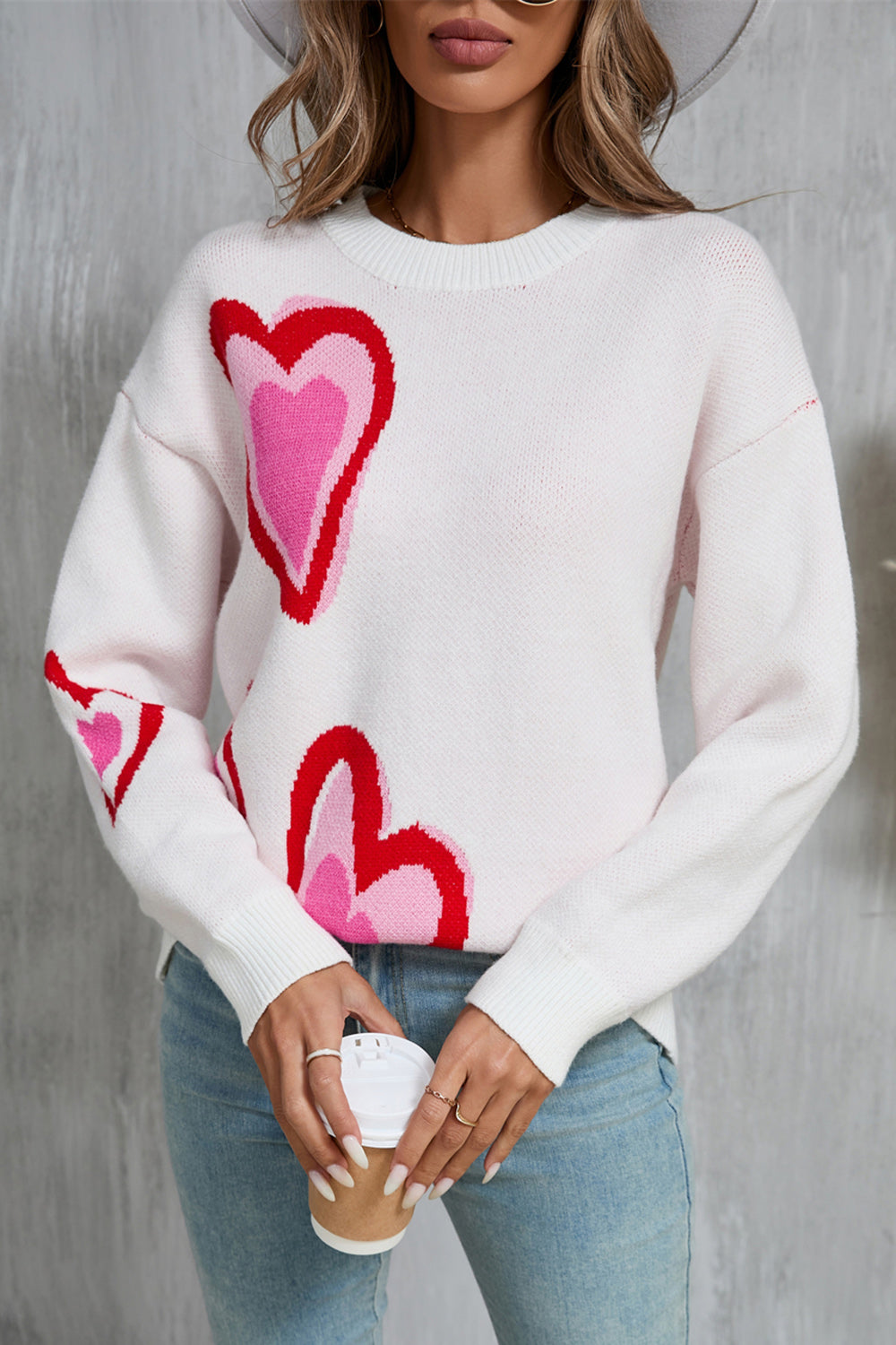 Stacey B's Angel Wings Heart Round Neck Long Sleeve Sweater