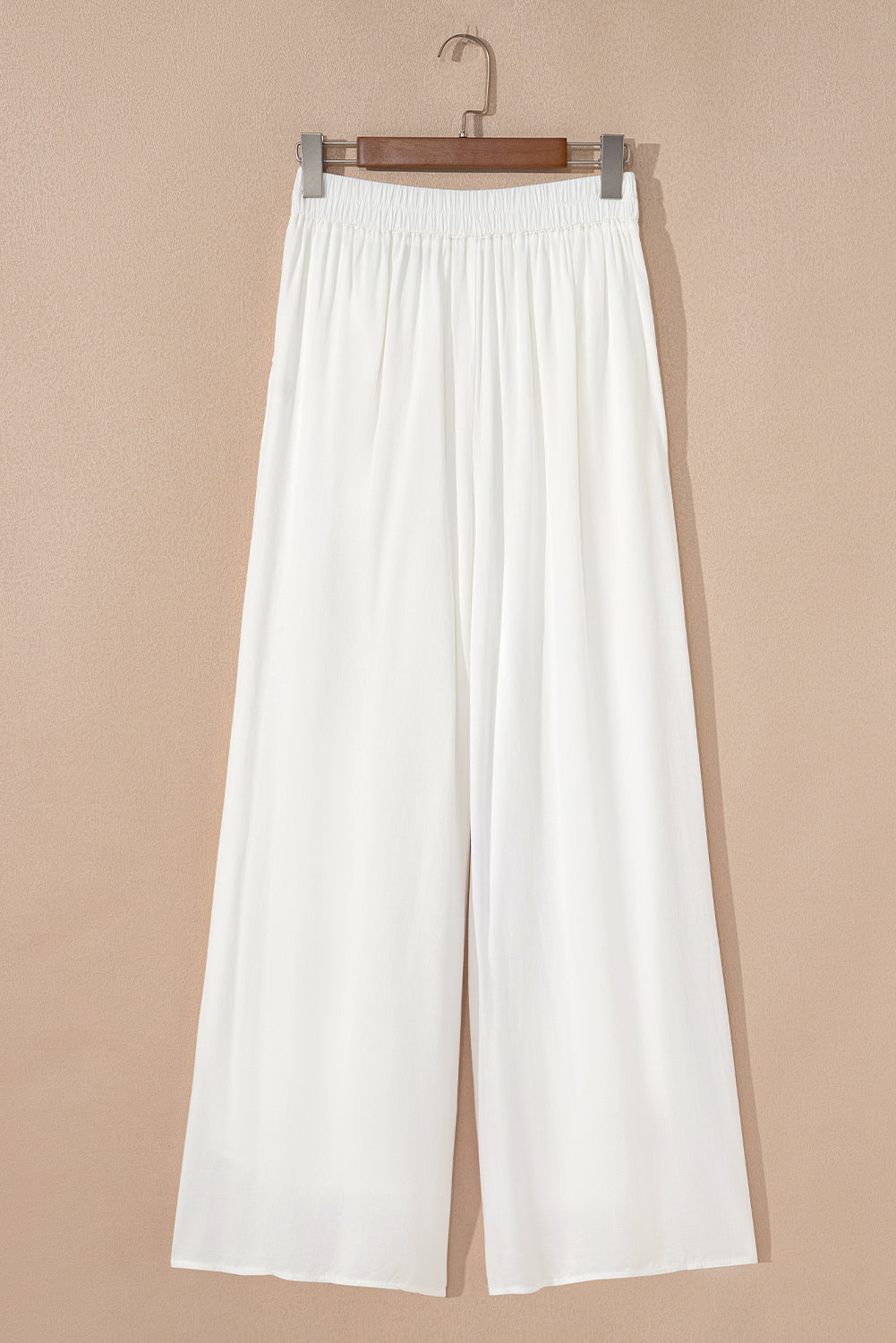 Stacey B's White Solid Drop Waist Pleated Wide Leg Casual Pants