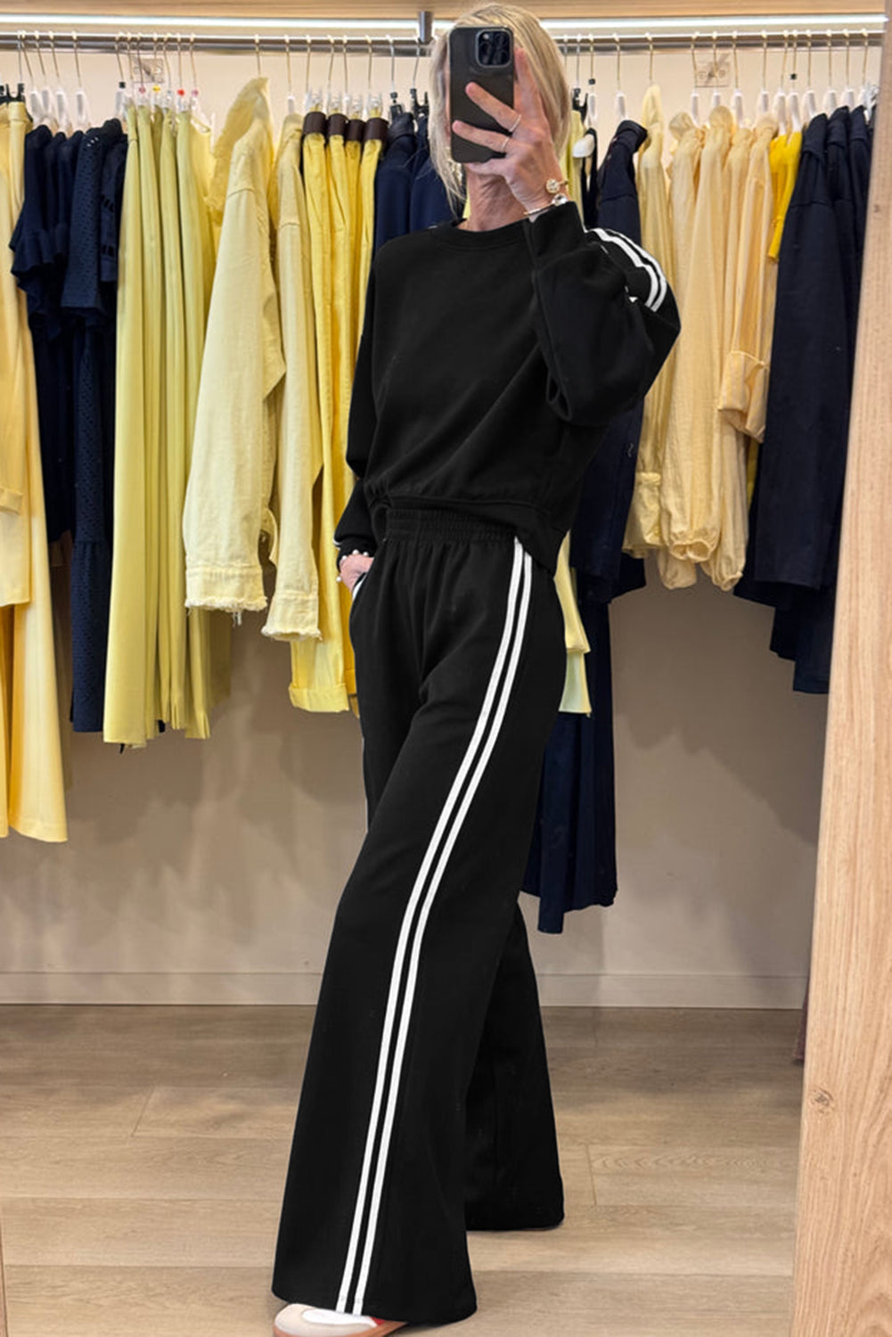 Stacey B's Fiery Red Varsity Striped Detail Cropped Pullover Wide Leg Pants 2pcs Outfit