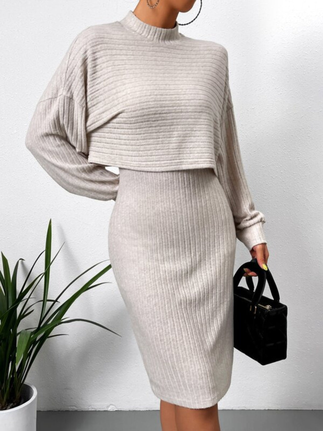 Stacey B's Mock Neck Long Sleeve Top and Wide Strap Dress Set