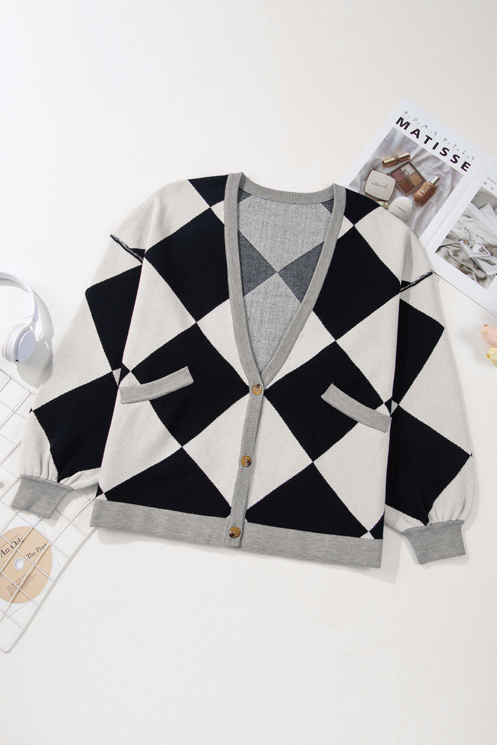 Stacey B's Black Colorblock Drop Shoulder Buttoned Loose Cardigan