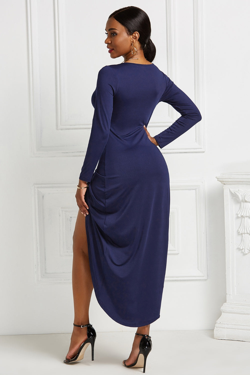 Stacey B's High-low Ruched Surplice Long Sleeve Dress
