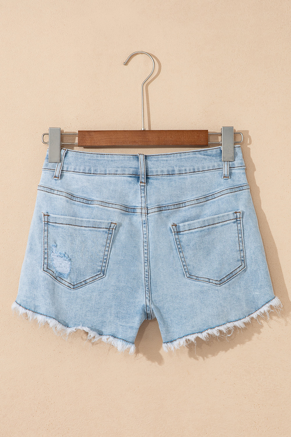 Stacey B's Beau Blue High Rise Distressed Raw Hem Denim Shorts