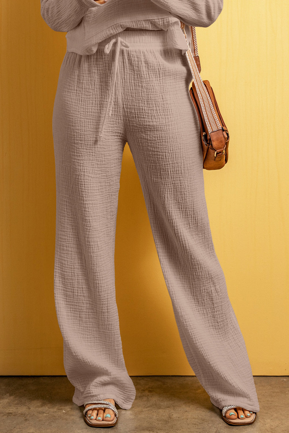 Stacey B's Smoke Gray Textured Loose Fit Drawstring High Waist Pants
