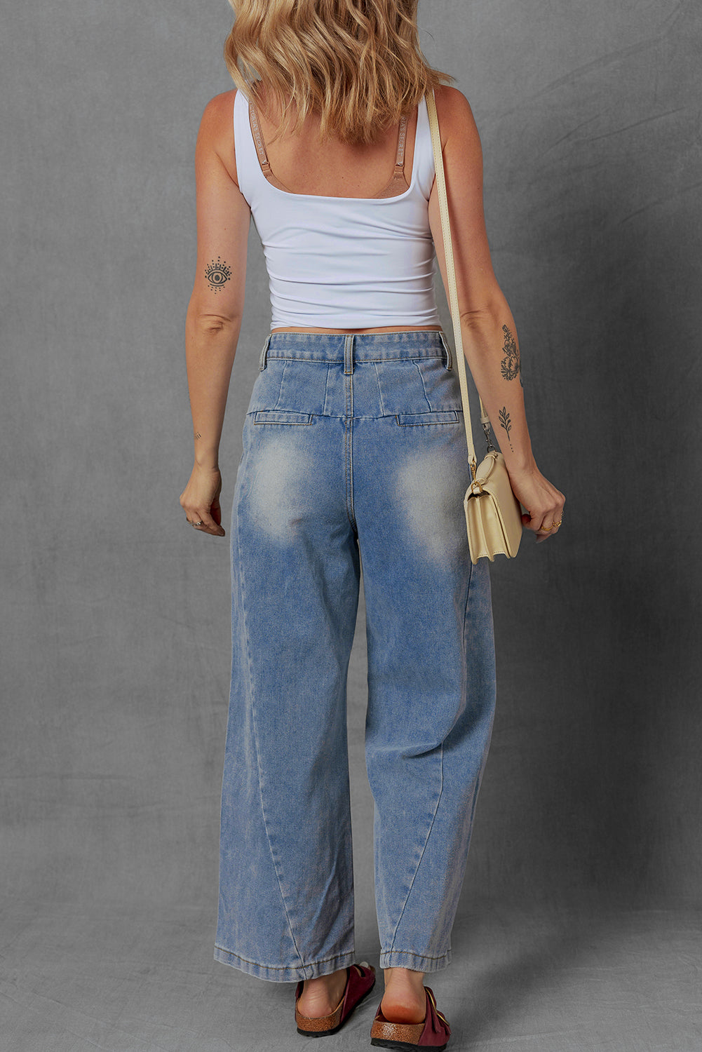 Stacey B's Ashleigh Blue Washed Pleated Detail Wide Leg Jeans