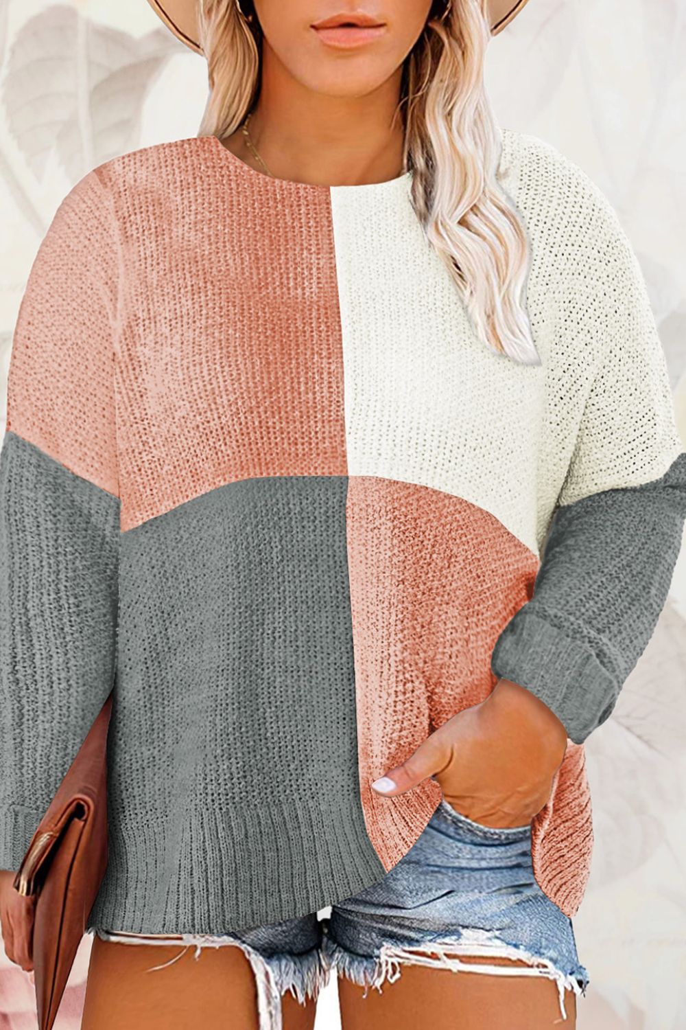 Stacey B's Color Block Round Neck Sweater