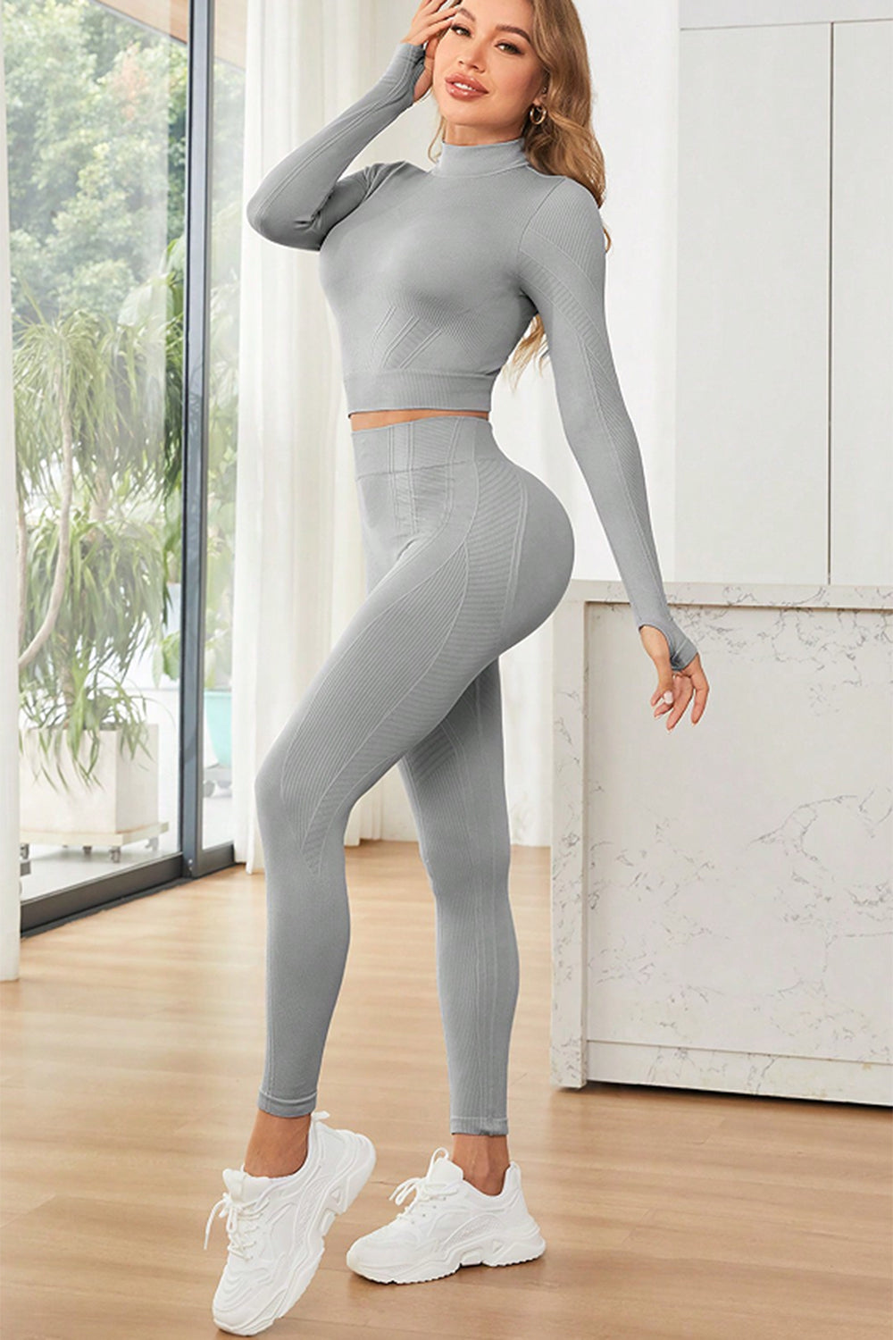 Stacey B's Mock Neck Long Sleeve Top and Leggings Active Set