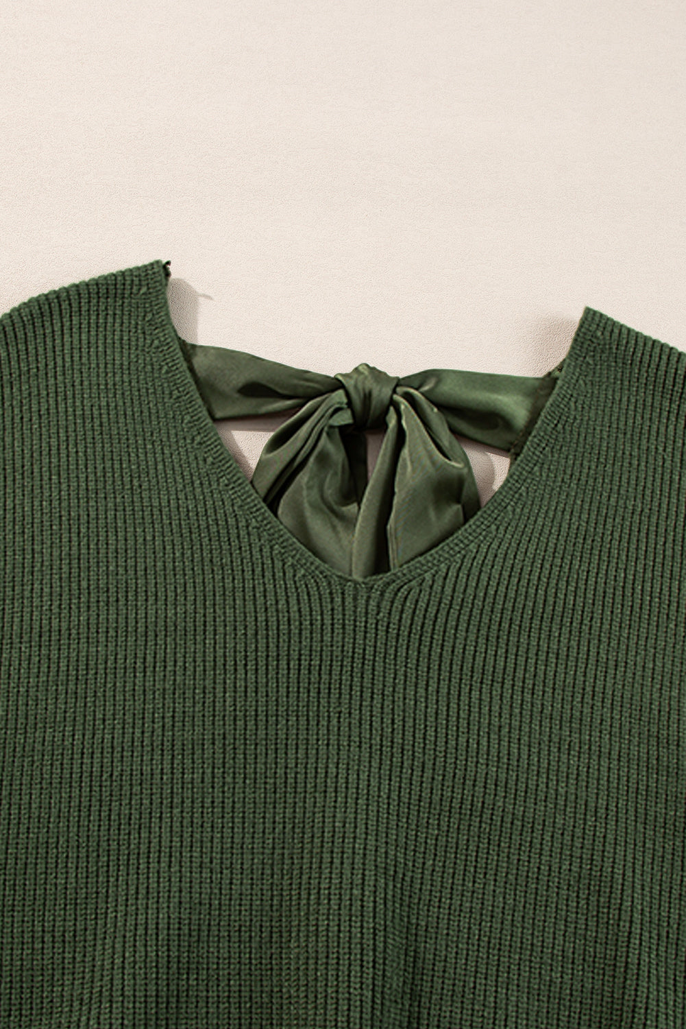 Stacey B's Jungle Green Lantern Sleeve V Neck Knot Back Sweater