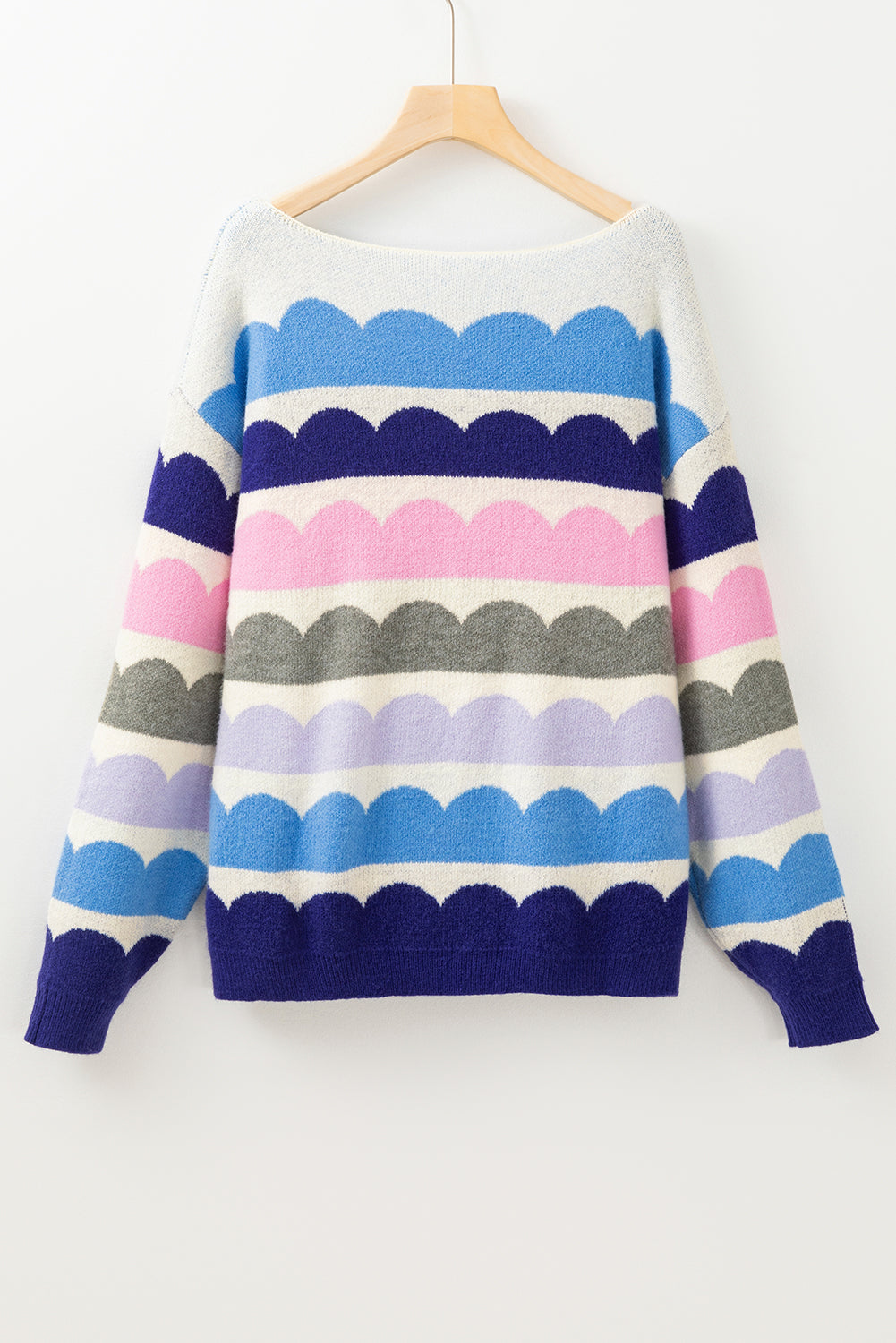 Stacey B's Gray Wave Striped Balloon Sleeve Drop Shoulder Sweater