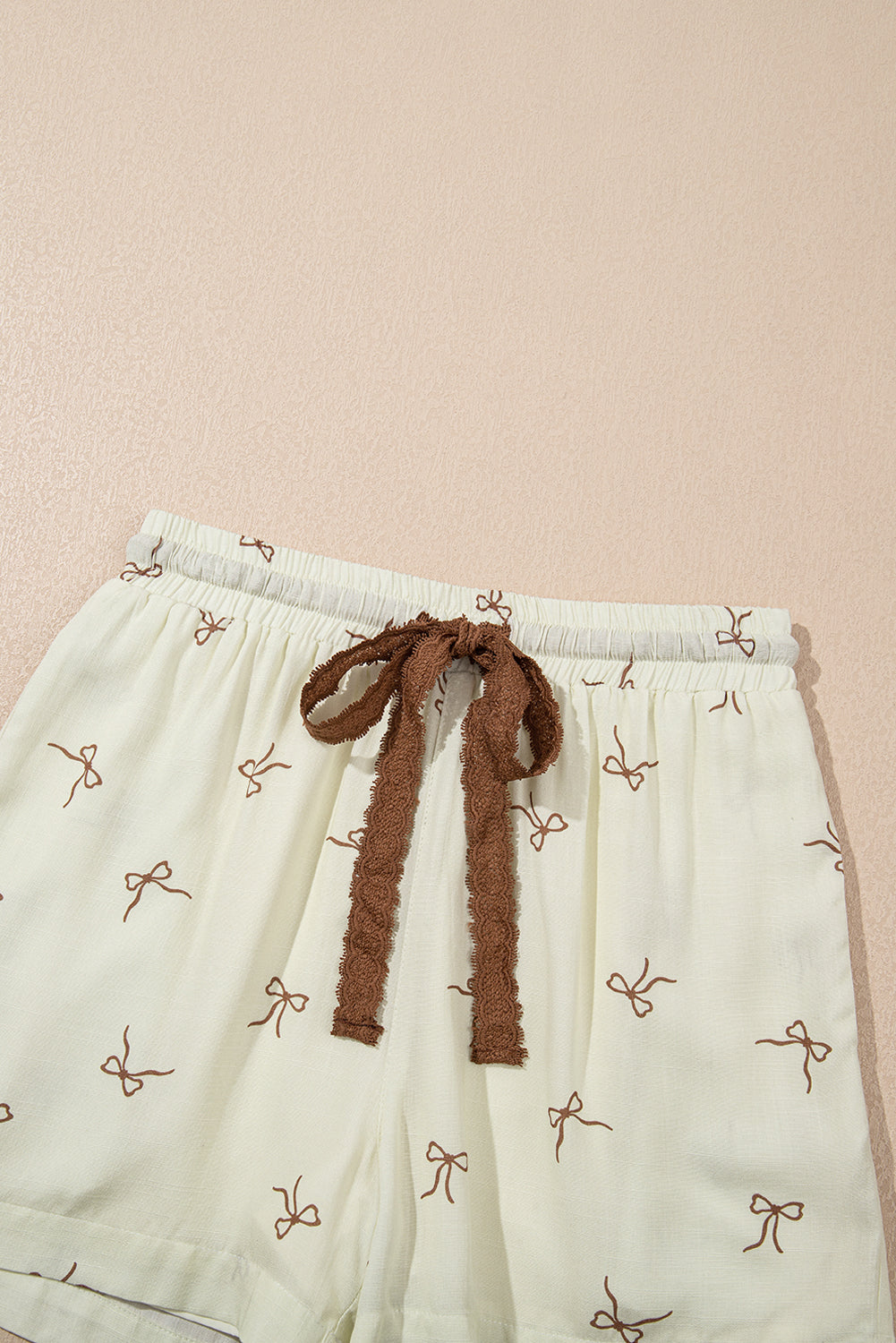 Stacey B's White Bow Print Lace Drawstring Casual Shorts
